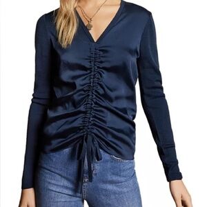 Ted Baker -  Navy Blue Baniy Ruched Long Sleeve Combo Sweater in Size S